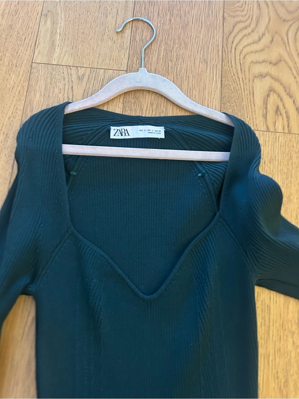 Zara green Ribbed V-Neck Knit bodycon dress
